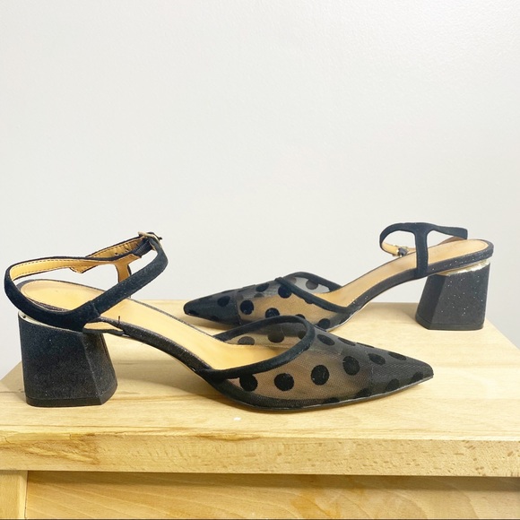 J. Crew Black Pointed Toe Polka Dot Kitten Heels - Picture 5 of 8